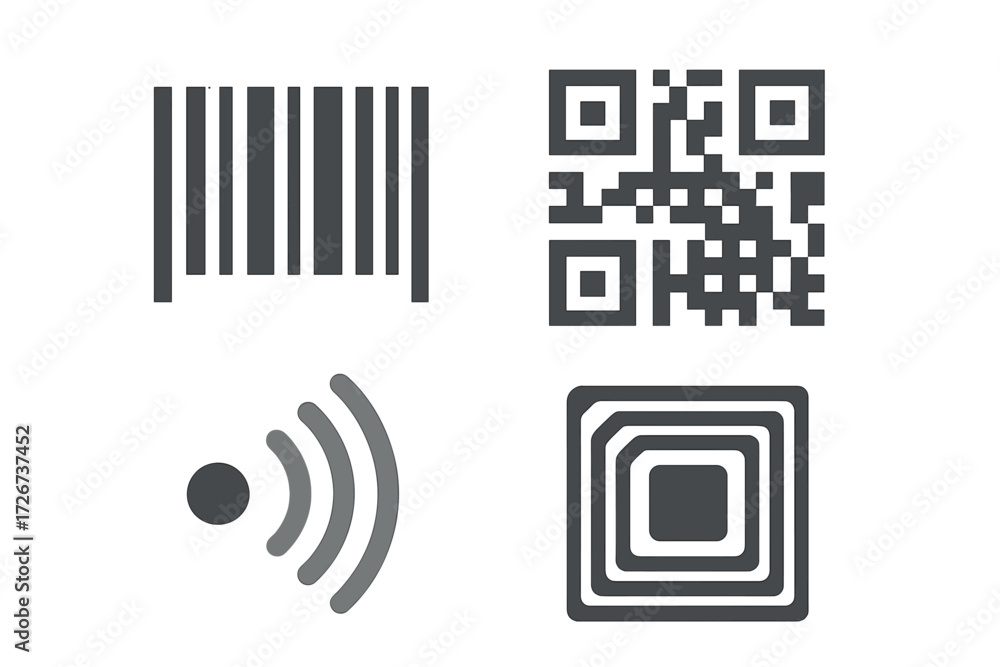 Poster modern digital identification and connectivity icons with barcode qr code wireless signal and rfid t
