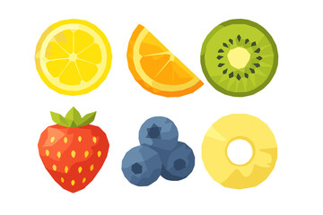 Assortment of fresh healthy fruits in a modern low poly geometric style on a clean white background