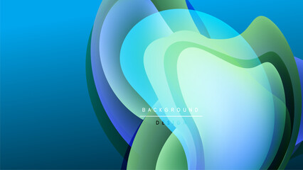 Abstract fluid shapes blend blues, greens. Gradient background creates depth, modern design element. Minimalist composition, vibrant colors.