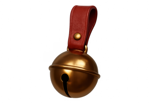 Golden jingle bell with red leather strap