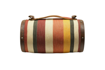 Striped leather backpack isolated on transparent background