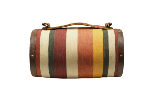 Striped leather backpack isolated on transparent background