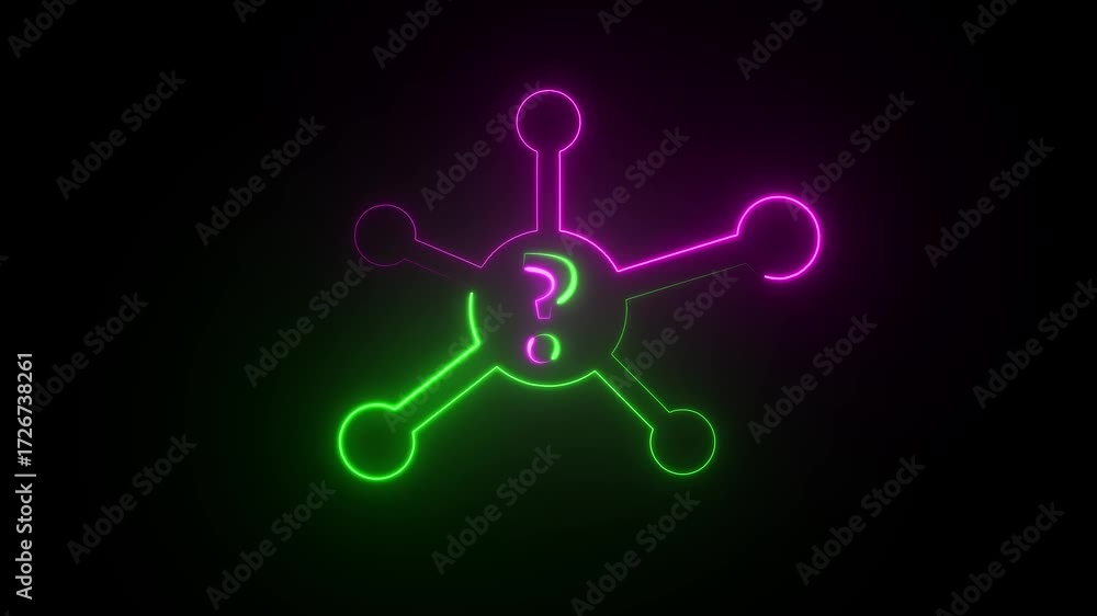 Poster neon network diagram with question mark in green and magenta connection