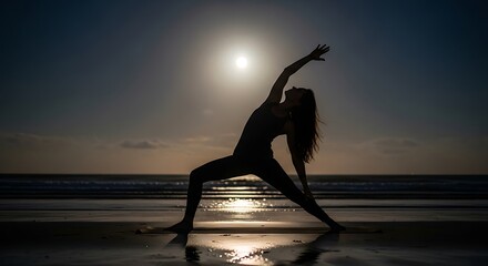 Silhouette yoga pose beach night