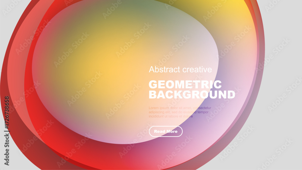 Poster abstract colorful shapes overlap, creating dynamic background. text present, button visible. modern 