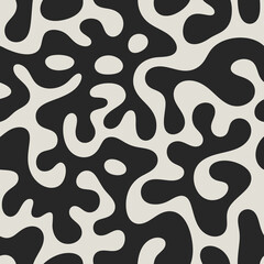 Obraz premium Abstract Organic Seamless Pattern, Black and White Monochromatic Blobs, Retro 60s Style Fluid Texture, Trendy Camouflage Vector Background.