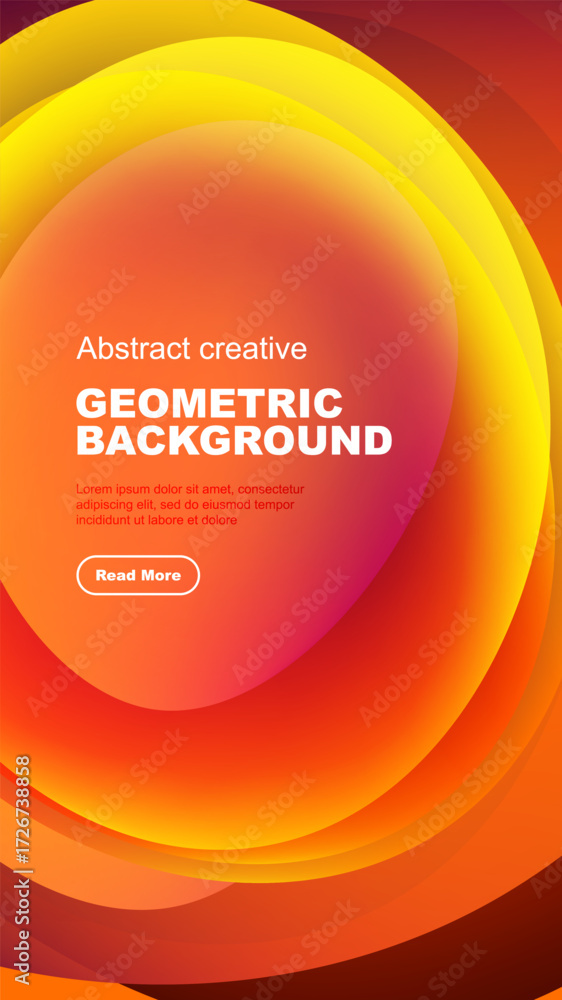 Poster abstract vibrant shapes overlap, creating dynamic background. text block present with button. warm c