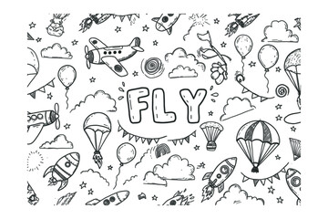 Hand drawn fly pattern. . Vector illustration