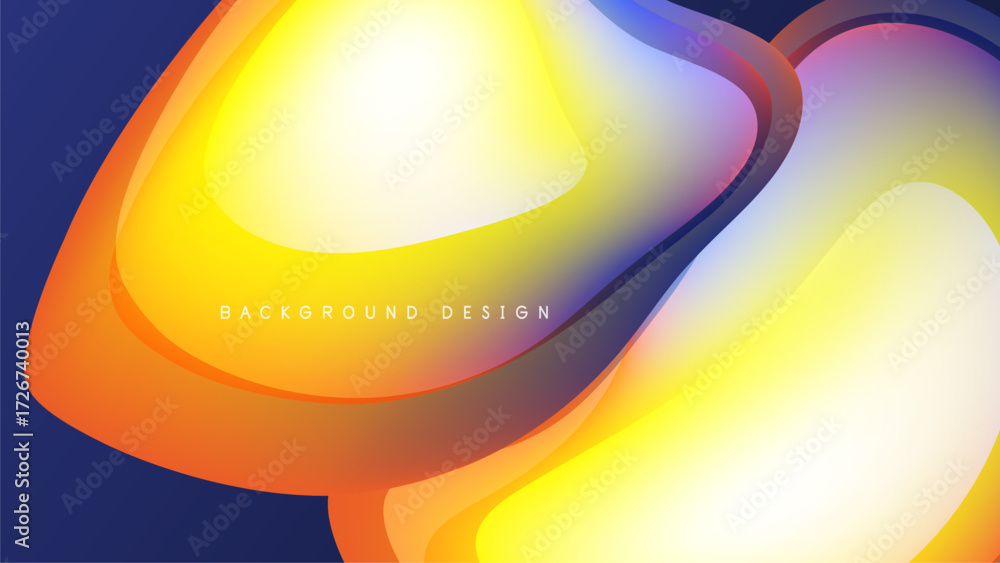 Poster abstract fluid shapes, vibrant colors blend. yellows, oranges, blues create dynamic composition agai