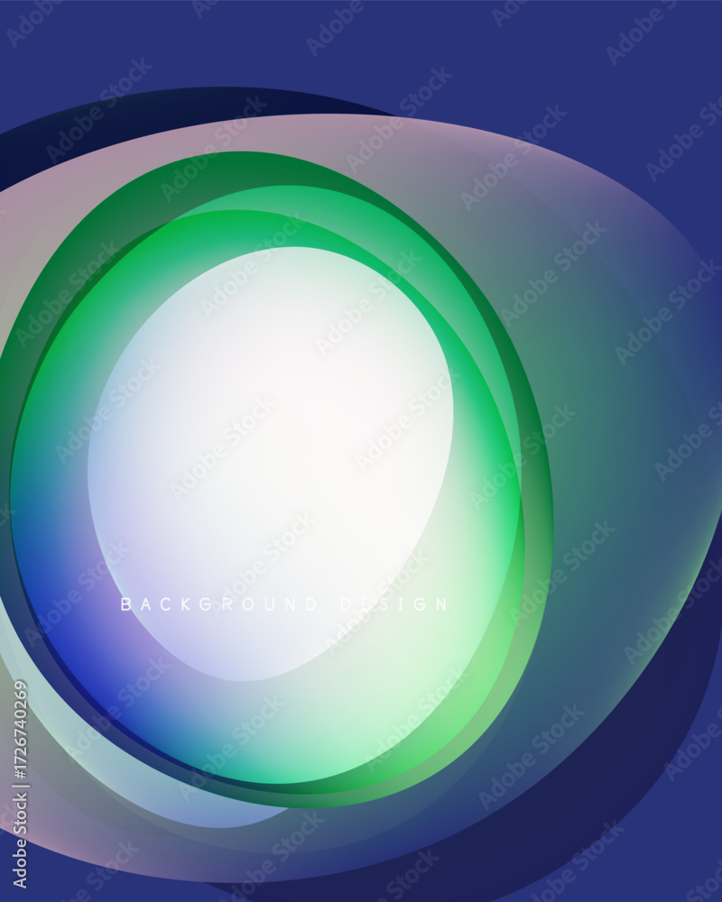 Poster abstract circular design. vibrant colors blend, creating layered effect. soft gradients radiate from