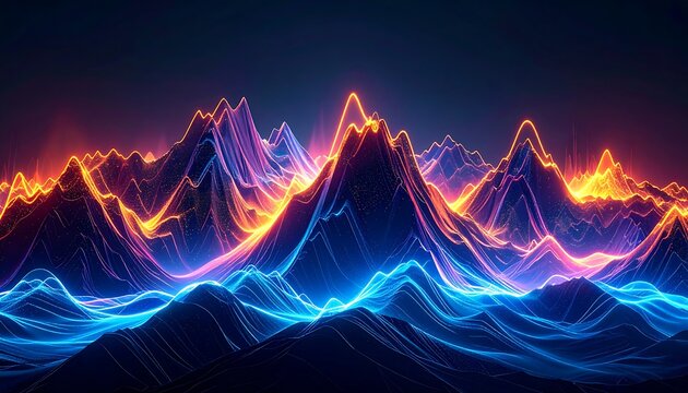 Neon mountains glowing in vibrant colors
