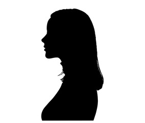 a silhouette of a woman with long hairblack, girl, hair, profile, stand, stare, woman 