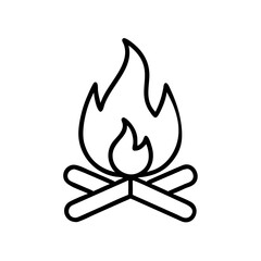 Campfire with flames and wooden logs in outdoor setting  
