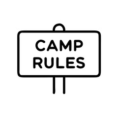Camp rules sign in simple black line design for outdoor camping  