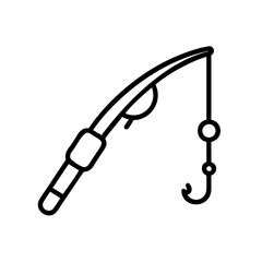 Fishing rod with hook and line in minimalist black design  