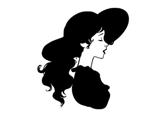 a silhouette of a woman with large, voluminous hair, depicted in profilebeautiful, black, catch, cigarette, cosmetic, girl, hair, illustration, profile, woman 