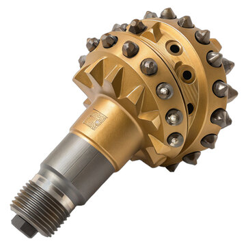 Heavy duty industrial offshore oil rig drill bit close up power tool for oil exploration isolated on transparent background