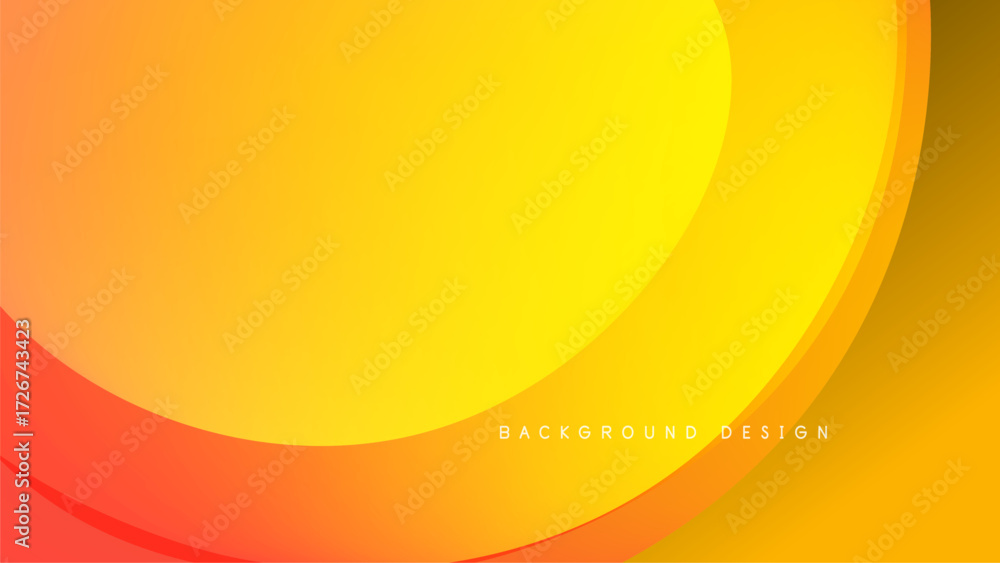 Poster abstract background features curved shapes, vibrant yellow, orange hues against black. smooth gradie