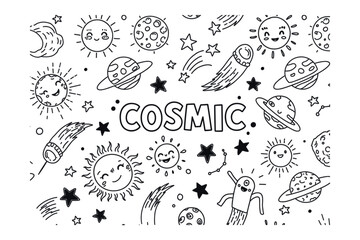 Cosmic adventure space-themed creative environment fun concept whimsical. Vector illustration