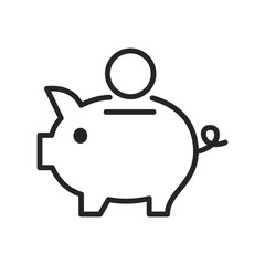 Clean vector line icon of a piggy bank with coin, ideal for concepts like saving, budgeting, personal finance, or financial security