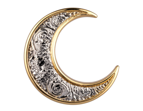 Detailed Crescent Moon Jewelry with Celestial Design PNG Transparent Background