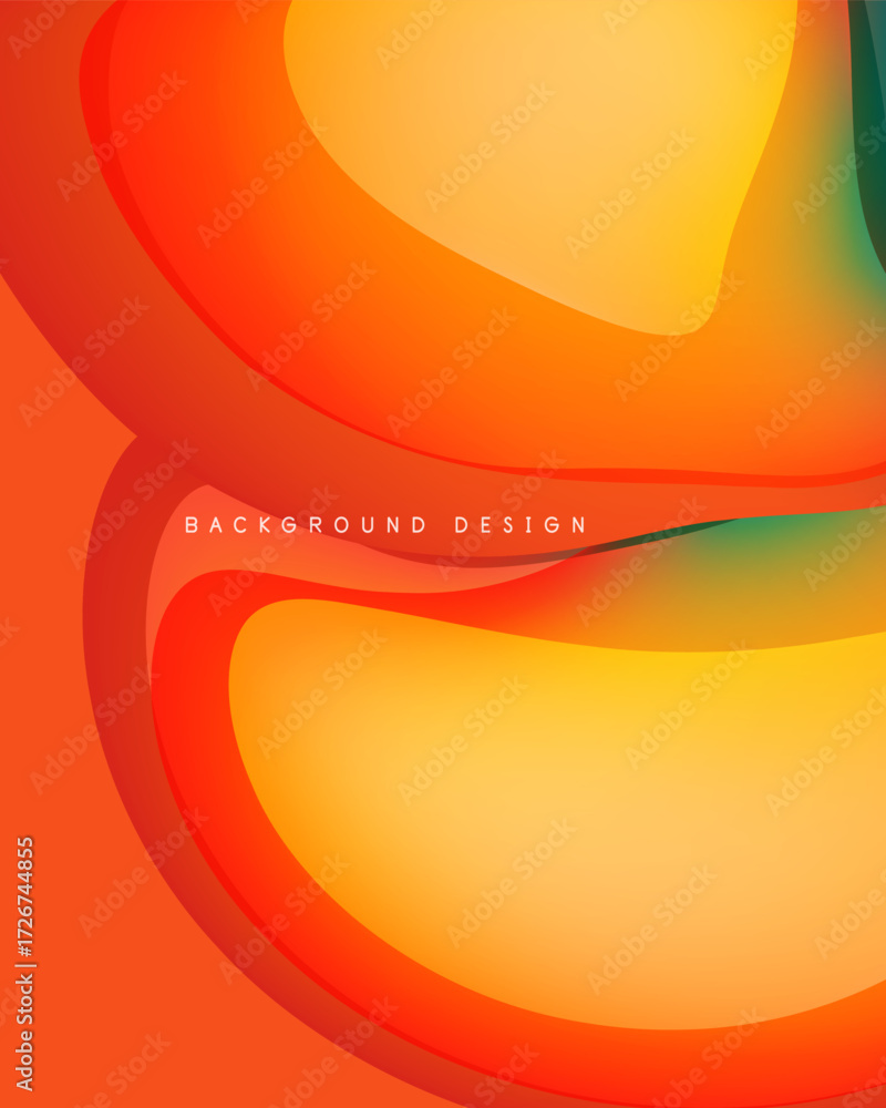 Poster abstract fluid shapes, vibrant orange hues dominate design. smooth gradients create dynamic visual e