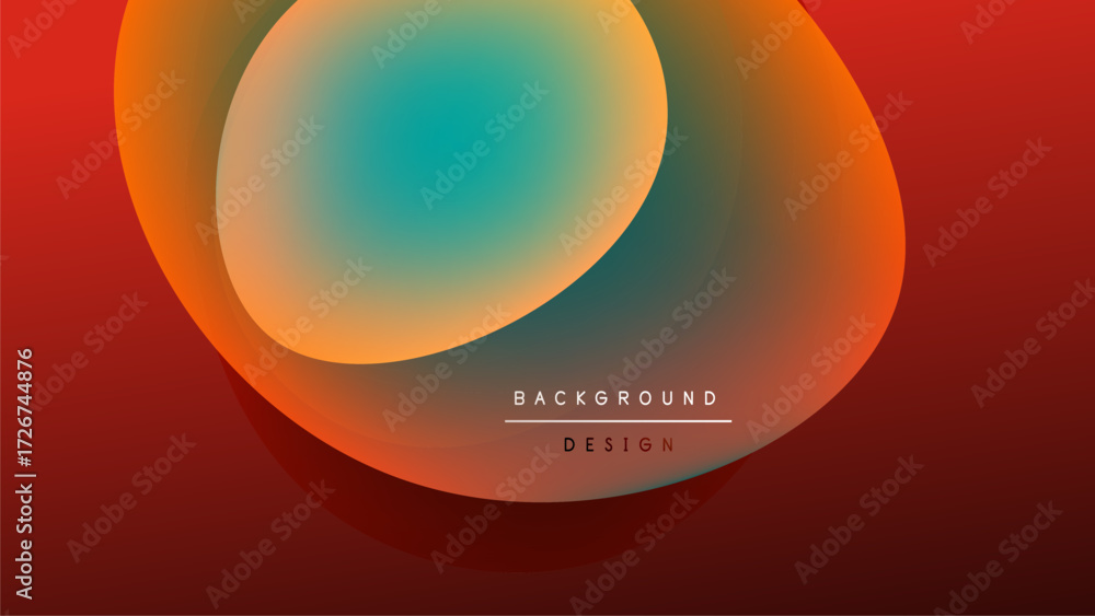 Poster abstract design features overlapping colorful circles. gradient hues transition from orange, teal, t