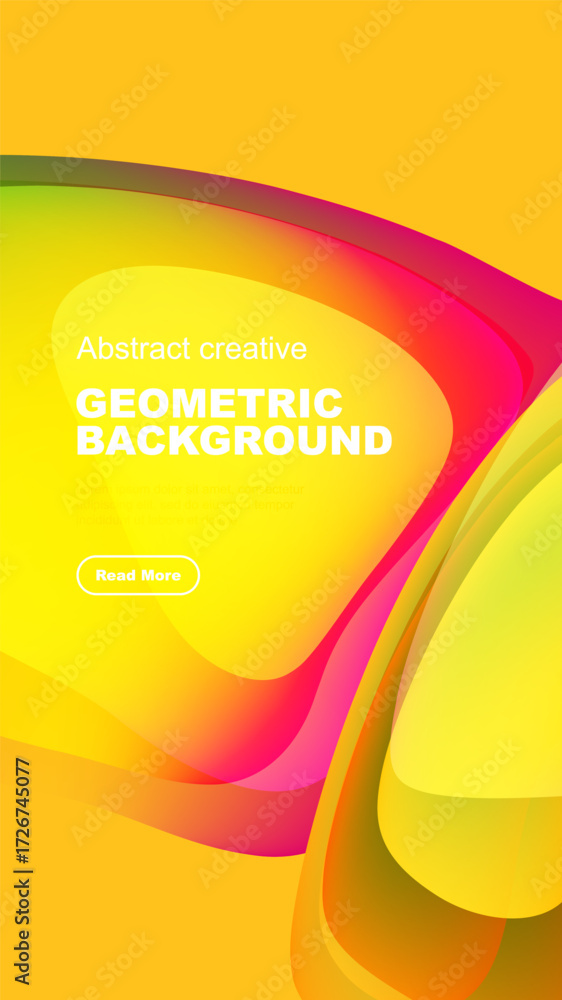 Poster bright abstract geometric background. vivid colors blend, creating dynamic visual effect. text reads