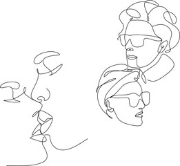 Linear portrait of a man and a woman. A man and a woman kissing. Avatar, tattoo, logo.
