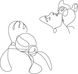 Linear portrait of a man and a woman. A man and a woman kissing. Avatar, tattoo, logo.