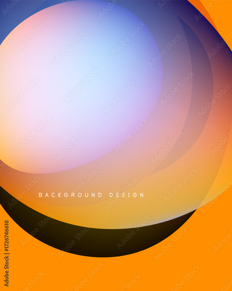 Poster abstract circles overlap, creating gradient effect. warm colors dominate bottom, cool tones top. min