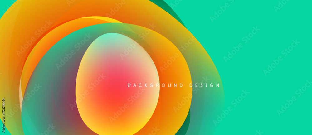 Poster abstract colorful layers create dynamic circular design. vibrant hues blend, forming modern backgrou