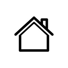 A simple, stylized black and white outline of a house with a chimney.