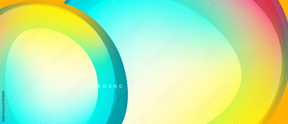 Poster abstract colorful layers create dynamic visual effect. smooth gradients blend yellow, turquoise, pin