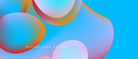 Abstract fluid shapes blend vibrant colors. Blue dominates with accents of red, orange, pink. Modern design evokes movement, energy.
