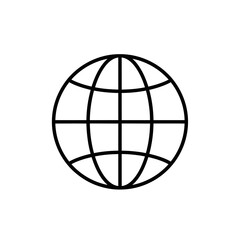 Simple black and white outline of a globe, representing the world and global concepts.