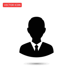 Black silhouette vector icon of a businessman in a suit and tie, representing a user profile.