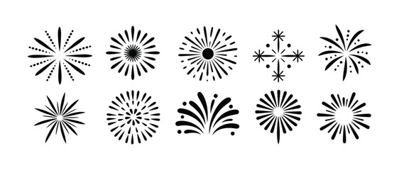 Collection of Black and White Stylized Firework Burst Icons