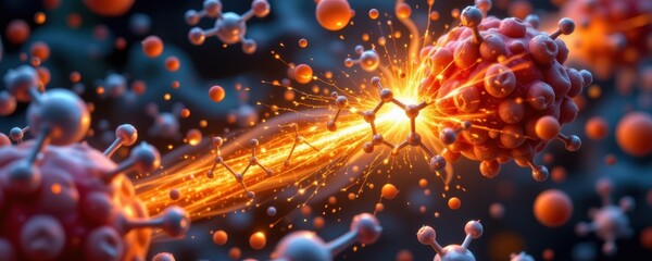 surreal art of antioxidants intercepting radical cascade, glowing streams of light halt chain reaction, proteins and dna protected, protective energy pulses radiate from molecules