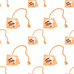 seamless pattern of teabag. simple teabag watercolor illustration hand drawn pattern. 
