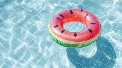 Watermelon Pool Float On Light Blue Tile Swimming Pool
