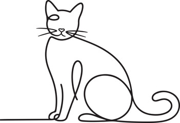 Elegant Minimalist One-Line Drawing of a Sitting Cat Vector Illustration for Modern Graphic Design and Pet-Themed Projects