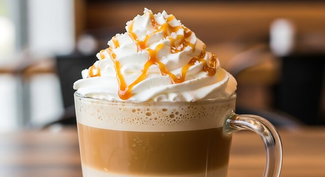 Caramel latte in glass cup
