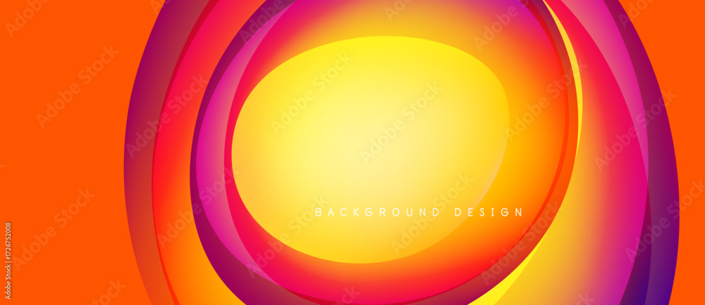 Poster abstract concentric circles, vibrant orange, red, yellow hues. gradient effect creates dynamic visua