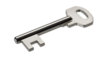 Silver metal key shines, ideal for security services or lock companies, or as a design element in branding.