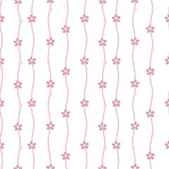 Vector pattern of fabric, wallpaper, wrapping paper, mats and bed sheets. Continuous and repeating pattern designed with flowers and vertical stripes.