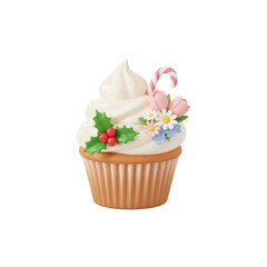 Pink sweet cupcake with rose flowers in a basket for a birthday celebration dessert