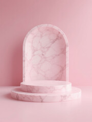 Pink marbled podium display product with soft pink background