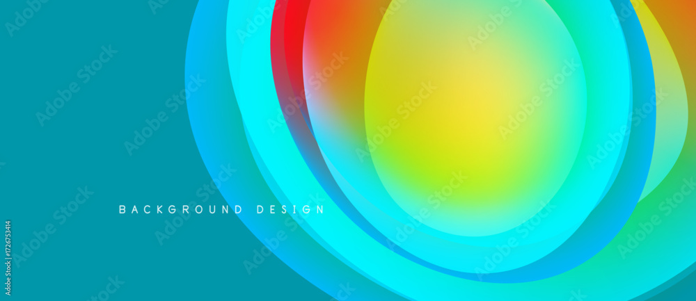 Poster abstract vibrant layers create dynamic circular design. colors blend, forming modern background. smo