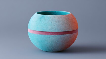 bright ceramic pot with velvet ribbon, gradient colors, hollow form with subtle tones.
